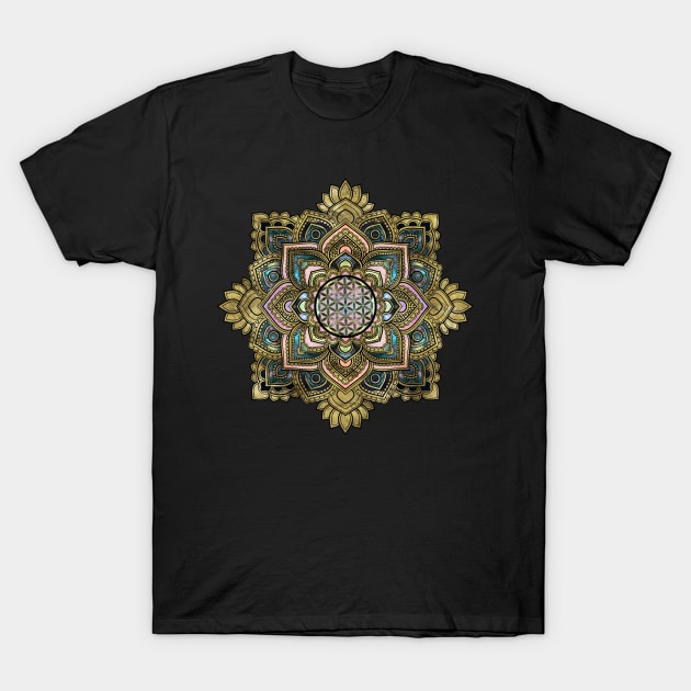 Flower of Life in Lotus - Marble and Gold T-Shirt by Nartissima